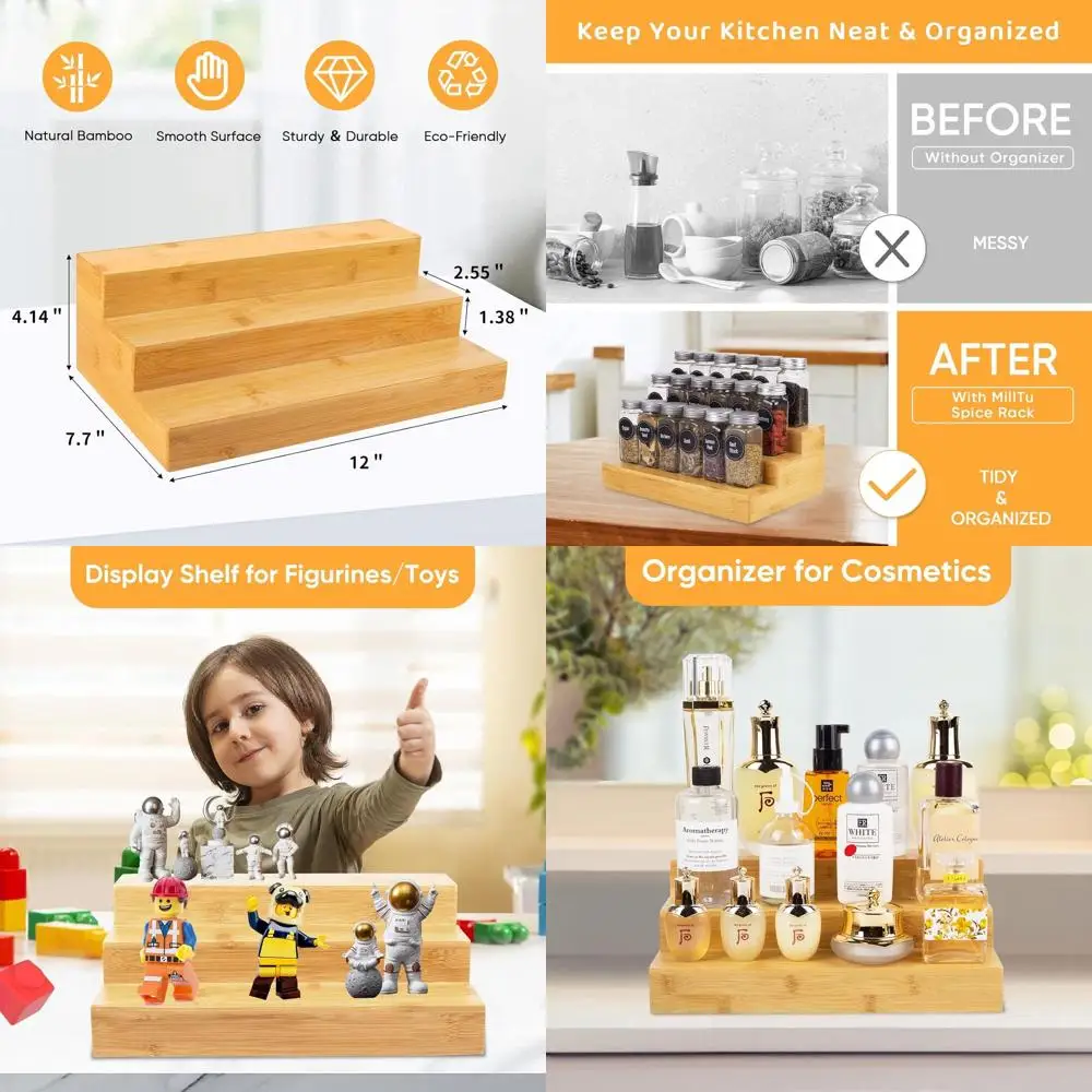 

3-Tier Bamboo Spice Rack Organizer for Kitchen Cabinets and Countertop Storage (2 Pack)