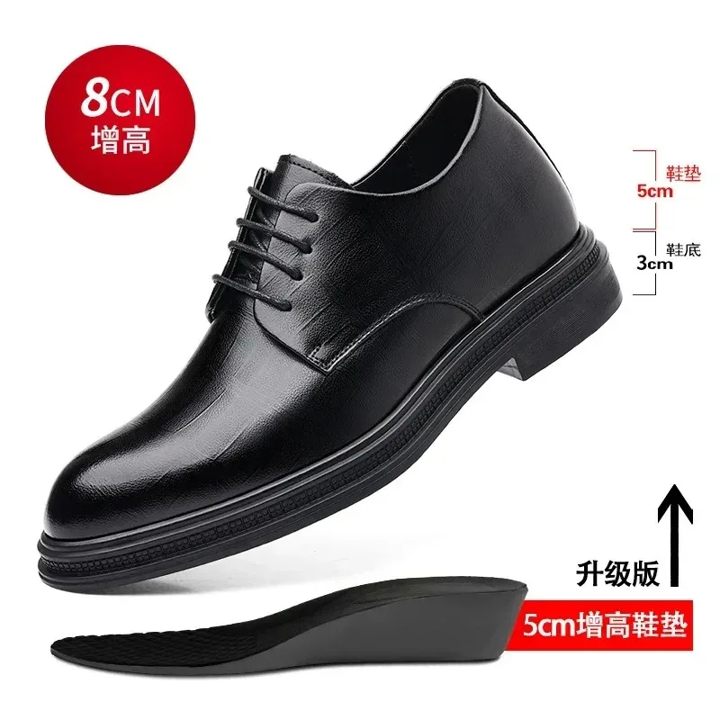 

3 6 8cm Heel High Quality Men's Leather Dress Shoes Fashion Casual Designer Wedding Shoes Hollow Casual Platform Shoes for Men