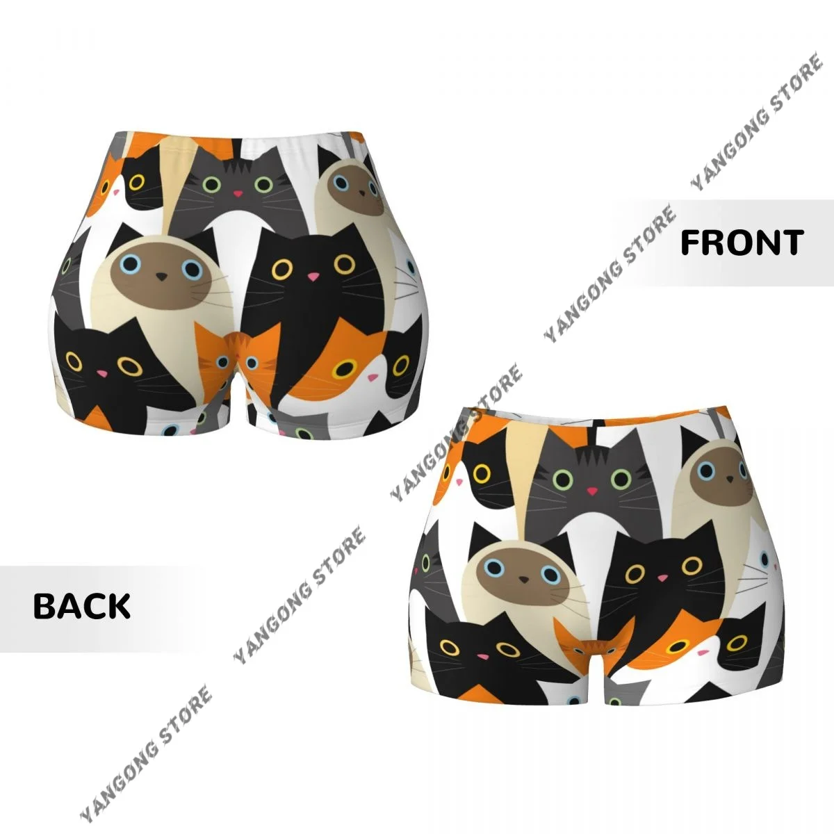 Push Up Short Elasticity Scrunch Butt Cute Cats Print Running Shorts Sports Shorts Womens Clothes Gym