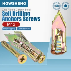 HOWSHENG 25sets Self Drilling Anchors with Screws M12 Zinc Plated Drywall Anchor Self-tapping Screw for Plasterboard