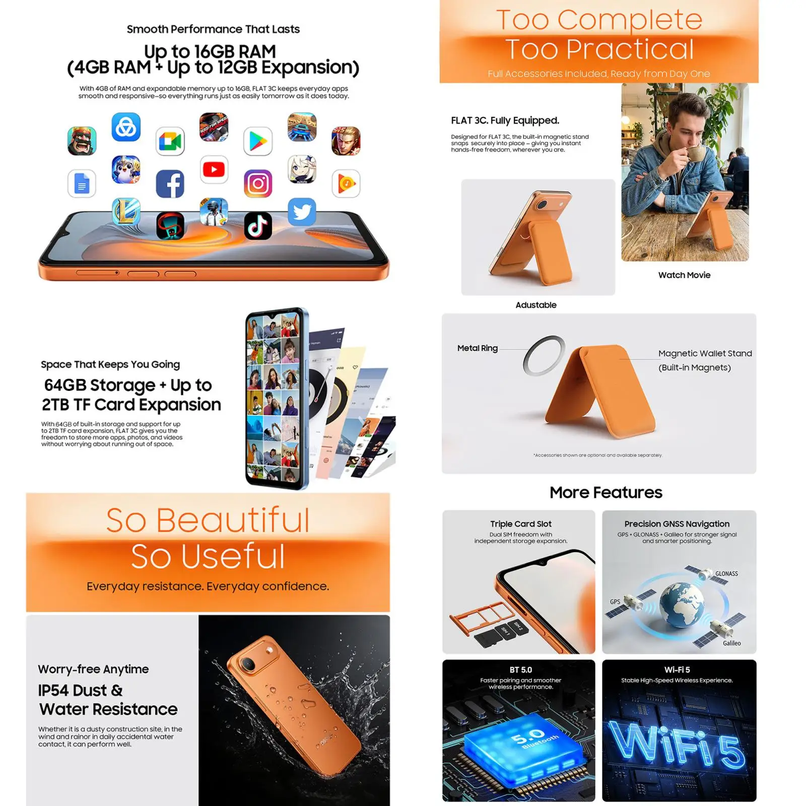 Blackview Oscal FLAT 3C 4GB+64GB/4GB+128GB 6.56 inch Android 16 Unisoc UMS312 T310 Quad Core 5000mAh Battery OTG 4G Smartphone