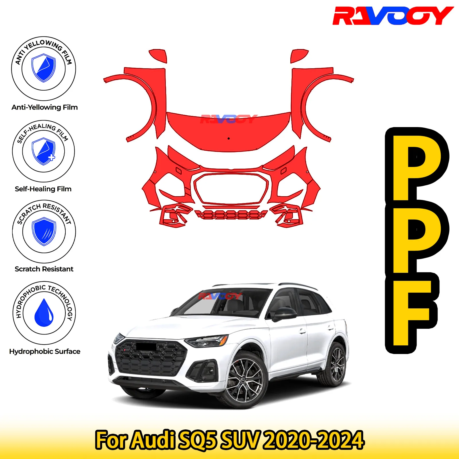 

For Audi SQ5 SUV 2020-2024 Glossy Matte Black Precut front PPF Kit Paint Protection Film