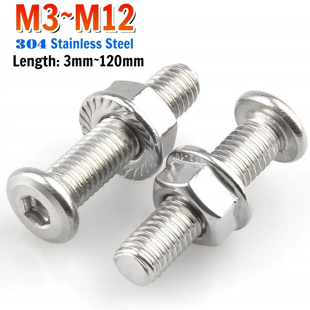 

Beicai SUS304 Stainless Steel Large Flat Hexagon Socket Screw&flange Nuts For Furniture Connector Joint Bolt M3 M4 M5 M6M8M10M12