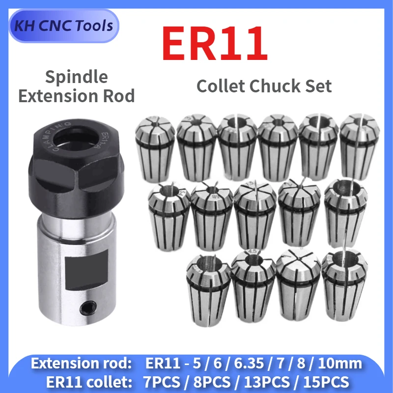 

1Set ER11 Collet Chuck Shaft Set ER11A 5mm 6mm 6.35mm 7mm 8mm 10mm Lathe Tools Spindle Extension Rod 1-7mm 3.175mm 6.35mm Chuck