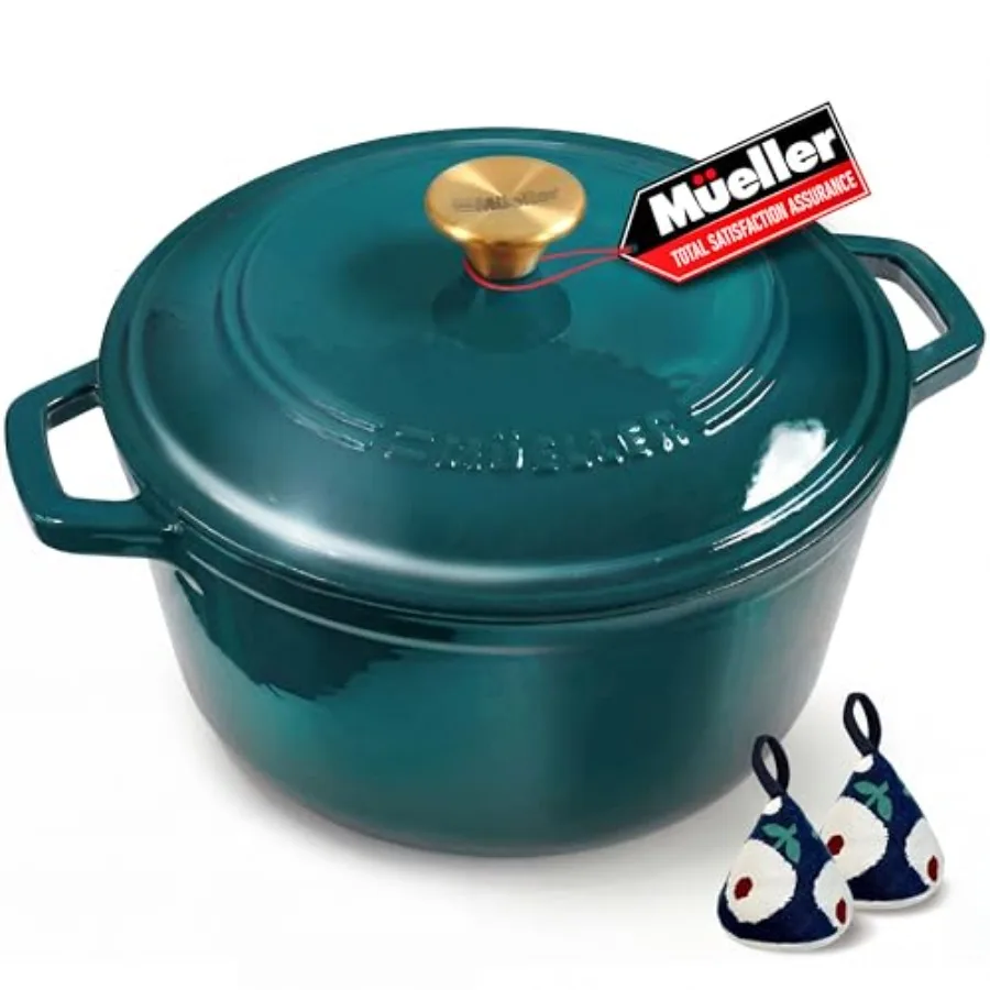 

Mueller DuraCast Enameled Cast Iron Dutch Oven Pot with Lid, Sourdough Bread Baking, PFOA-Free, 500°F Oven Safe - All Cooktops
