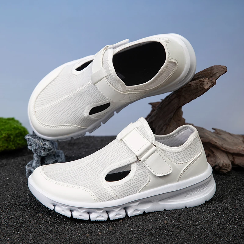 Zapatillas de Verano de Malla para Mujer de Horma Ancha con Cierre de Velcro Ajustable, Suela Suave y Cómoda para Caminar