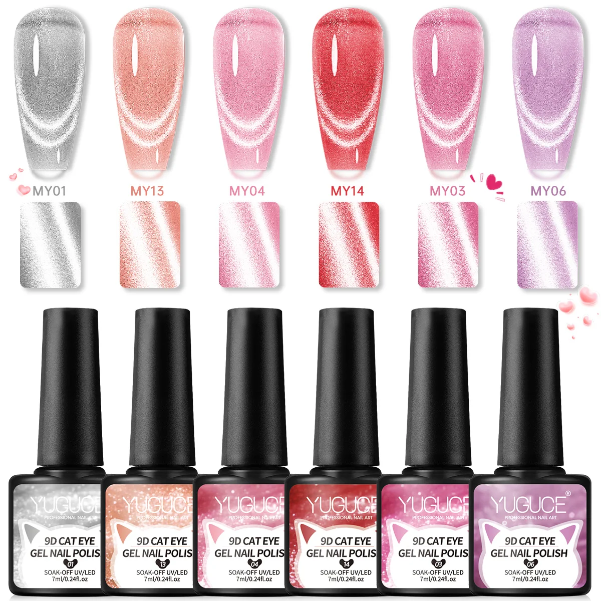 

YUGUCE 6PCS/SE Cat Eye Nail Polish Set, easy to apply and long-lasting, perfect gift for women