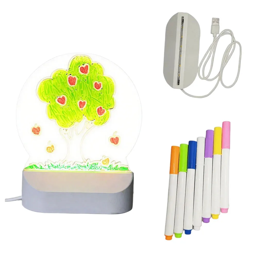 

Доска для рисования из акрила с питанием от USB для детей, с теплой ночной подсветкой, в комплекте 7 цветных ручек для творческих занятий
