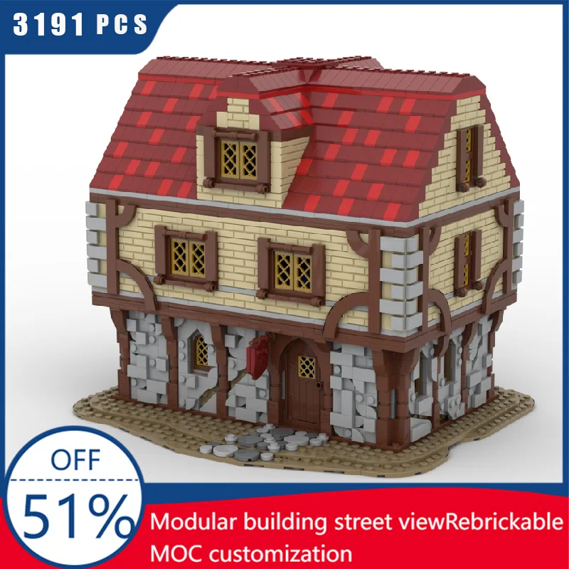 

3191 шт. MOC, средневековая модель крепости, роскошная модель хостеля, архитектурный блок, сделай сам, детская сборка, кирпичи, популярные игрушки, подарок