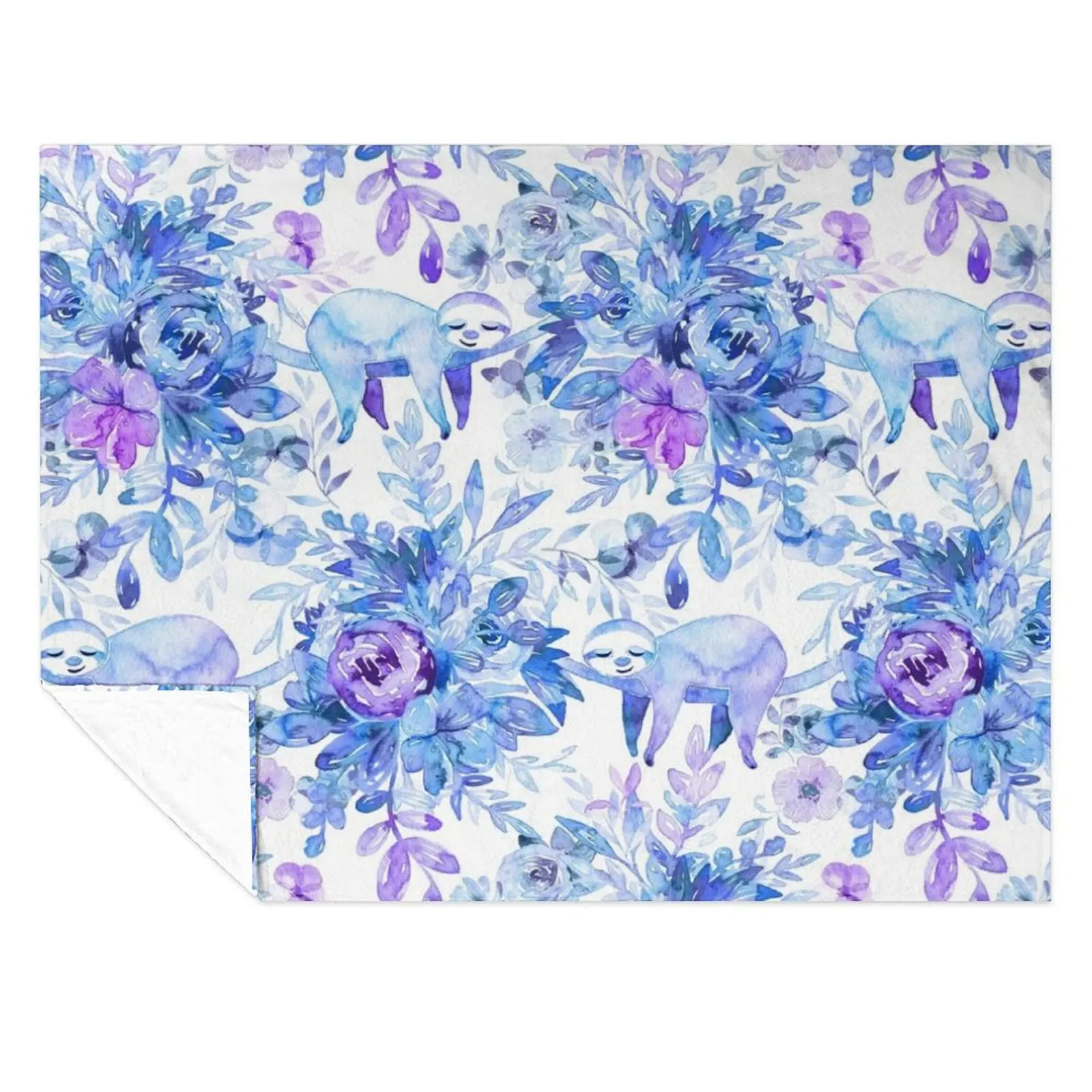 

Sleepy Sloths in Purple Plants Throw Blanket Soft Big Summer decorative Blankets