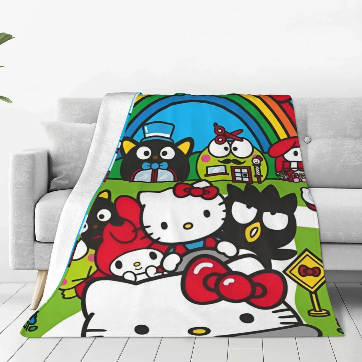 Sanrio Hello Kitty With Friends  Blanket Airplane Travel Plush Throw Blanket Graphic Couch Bed Flannel Bedspread Sofa Bed Cover