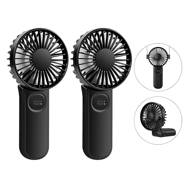 Mini ventiladores portáteis dobráveis de 2 peças com 5 velocidades, 3-12 horas de uso, ventiladores portáteis para maquiagem, artistas de cílios e viagens