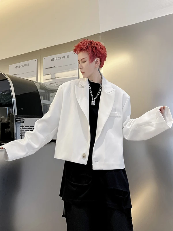 

Модный однотонный мужской пиджак для осеннего сезона, повседневная одежда, индивидуальный дизайн, трендовый укороченный пиджак в западном стиле