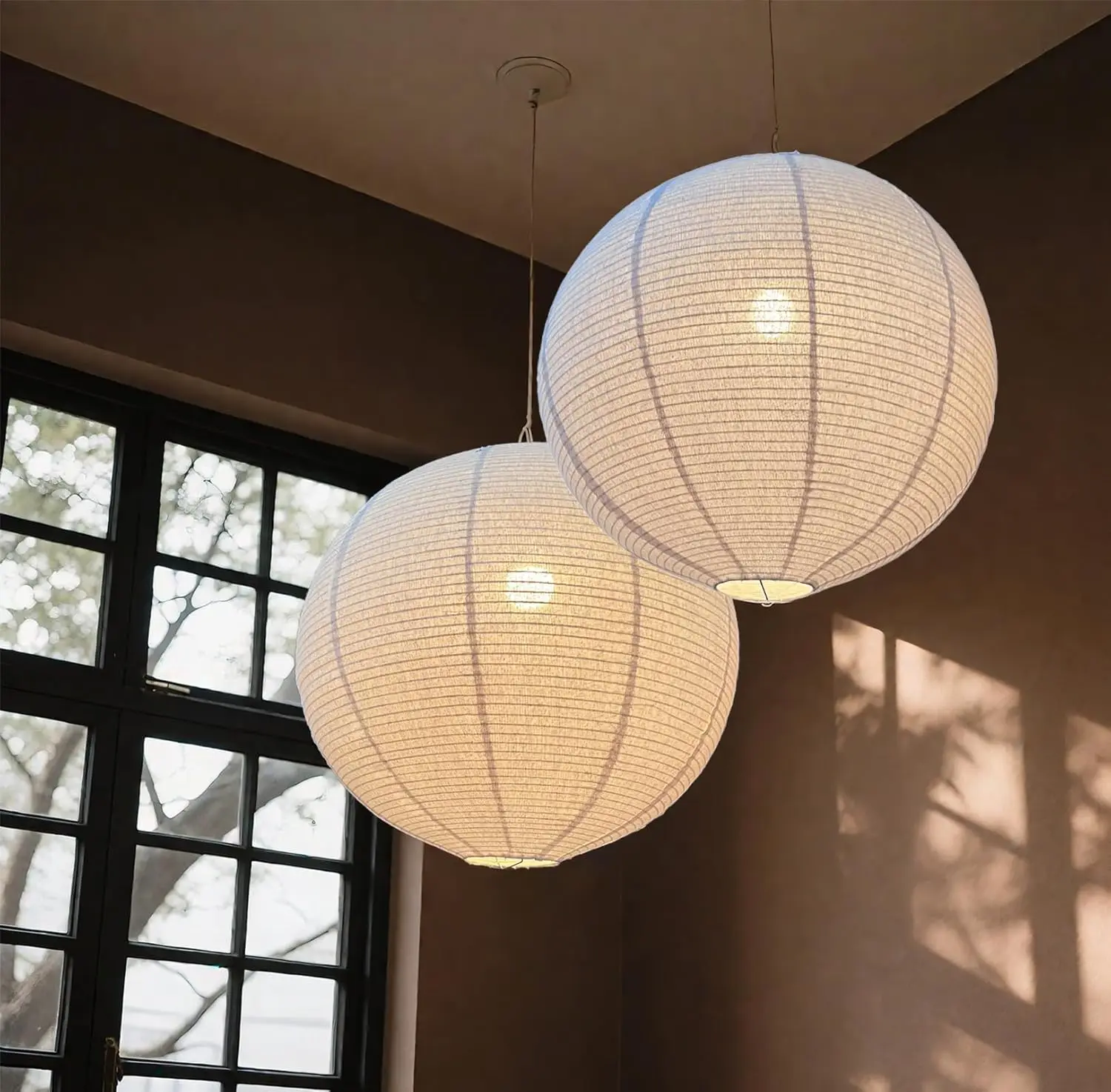 

-2PCS Hanging Lamp Shade Can replace Large paper lantern 20INCH Linen Pendant Light Shade Round Off-White Handmade Fabri