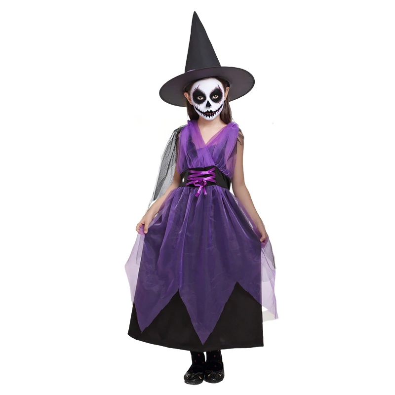 2-12T Halloween Costume for Kids Girls Purple Bat Dress Carnival Vampire Costume Witch Cosplay Clothes Carnival Party Gifts view 3