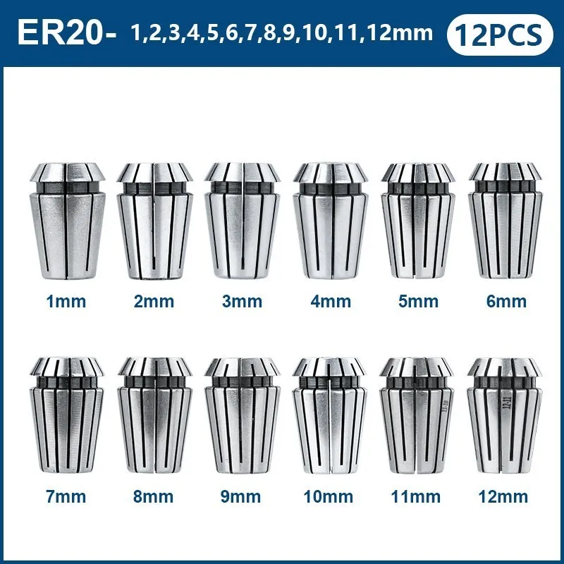 XCAN ER20 Spring Collet Chuck 1-12mm CNC Router Spring Chuck for Engraving Machine 12pcs Collet Chuck Set Milling Tool Holder