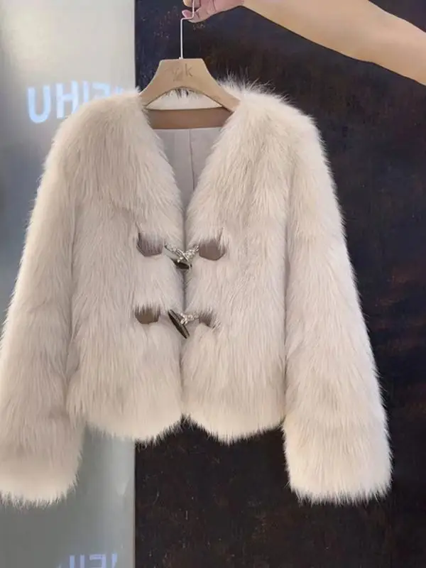 

Faionable ort Fur Coat Women's 2024, новинка зимы Sle Fur Jaet Young Slim Fit Thiened Long Sve V-Ne Commute S...