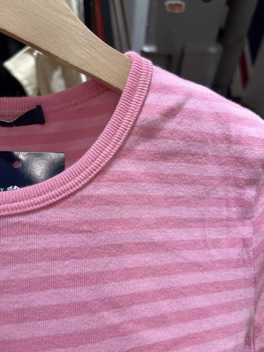 Różowy Striped Slim T-shirt Women Casual Summer O-Neck Short Sleeve Tee Shirts Female Sweet Cute Preppy Style Cotton Tshirts Y2k