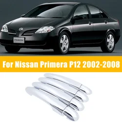 Door Handle Cover Chrome For Nissan Primera P12 2002-2008 2003 2004 2005 Anti-scratch Car Door Trim Carbon Fiber Car Accessories