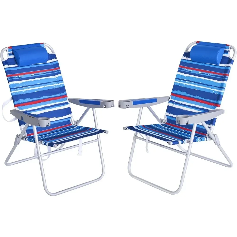 

17" Tall Oversized Beach Chairs 2 Pack for Adults Heavy Duty 500 LBS Beach Folding Chair 5 Position Chaise Camping Pliable