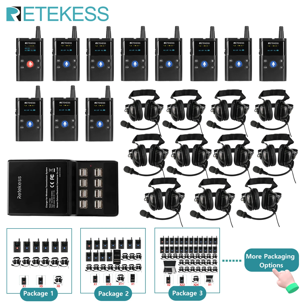 RETEKESS TT126 Two-way Tour Guide System Headsets Mic For Manufacturing Plant Tour Factory Visit with Noise-Canceling Headset
