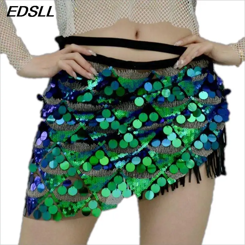 رائجة البيع النساء الرقص اكسسوارات الترتر وشاح الورك الخصر سلسلة مجموعة مثير التفاف الورك تنورة قصيرة مثلث وشاح التدريب الملابس