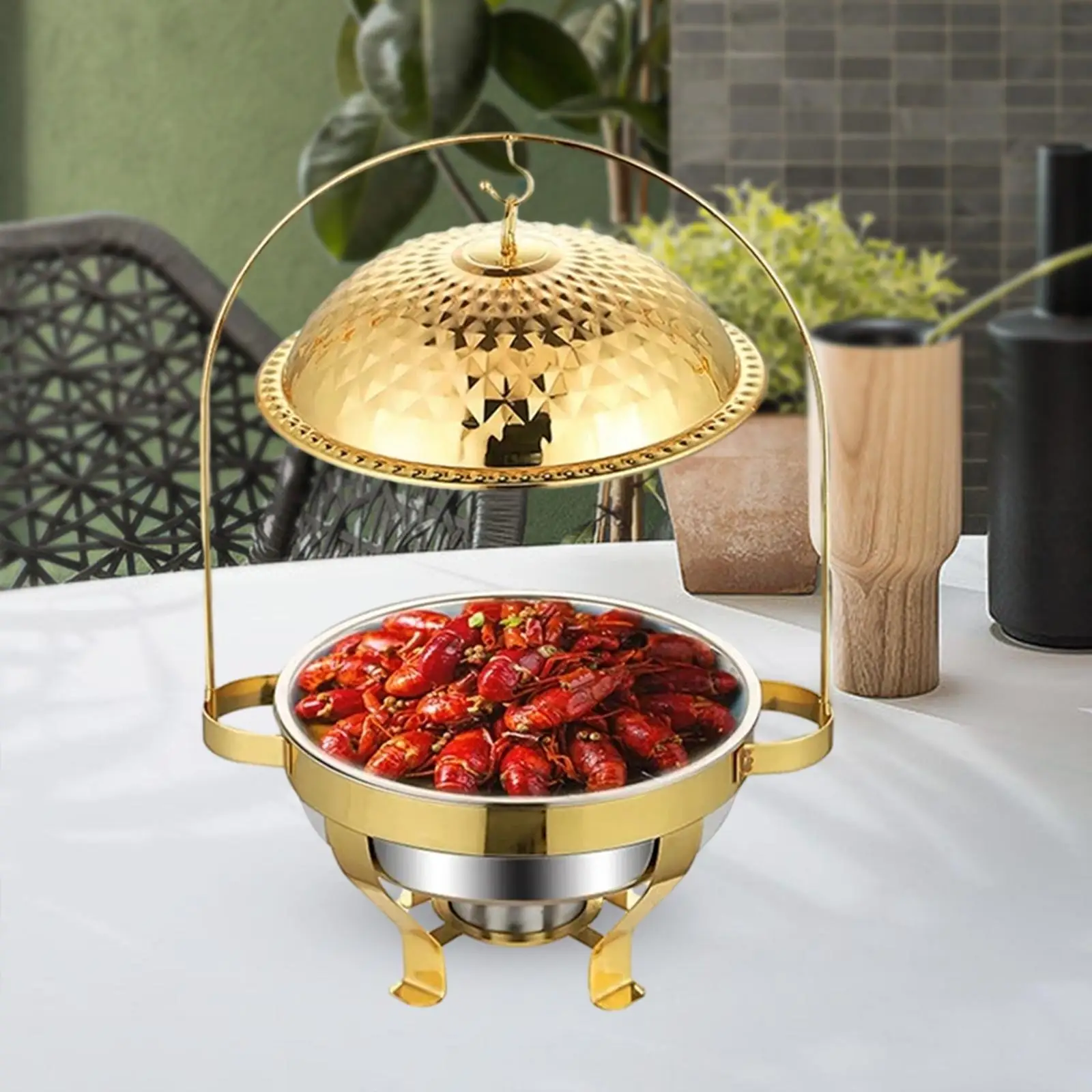 

Round Catering Warmer Server Stainless Steel Chafing Dish with Hook up, Reusable Round Catering Food Warmer for Party