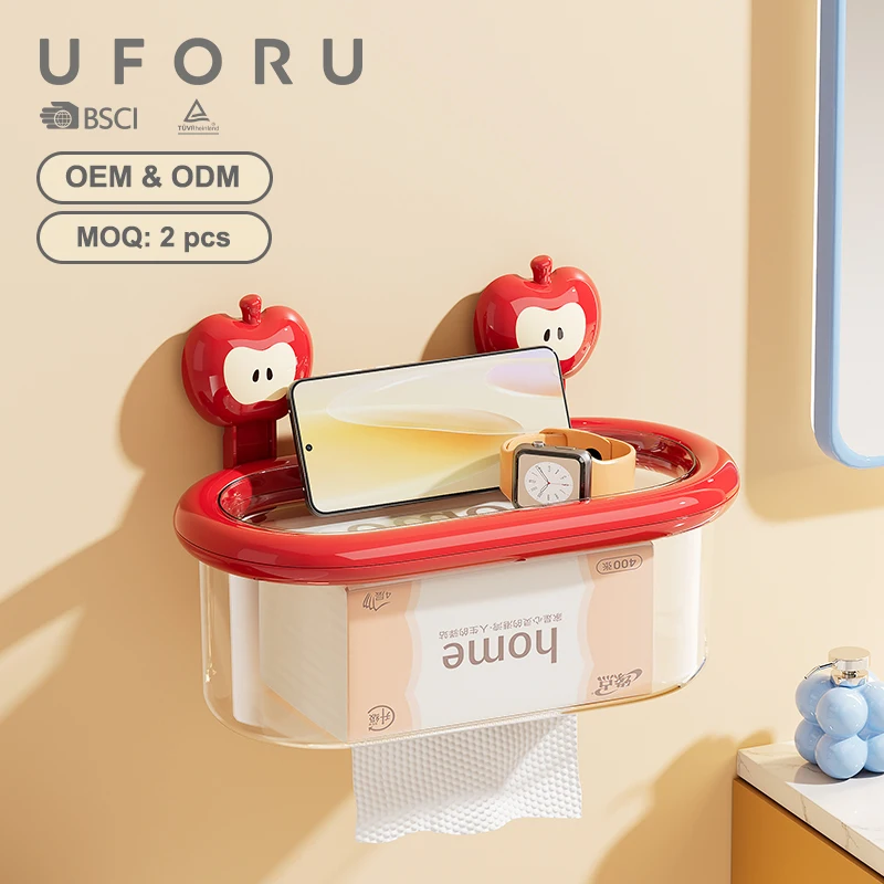 UFORU Apfelförmige Handtuch- und Taschentuchbox ohne Bohren |   Schnelle Montage, Mehrzweck-Badezimmer-Organizer