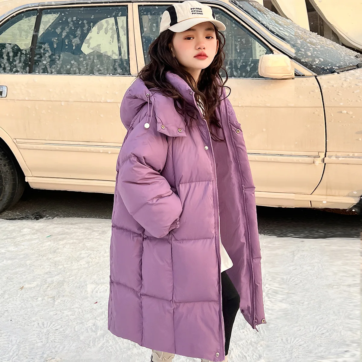 

2024 Winter Girls 120-170cm Fashion Loose Thick Warm Parkas Kids Hooded Coat Outerwear Two Colors