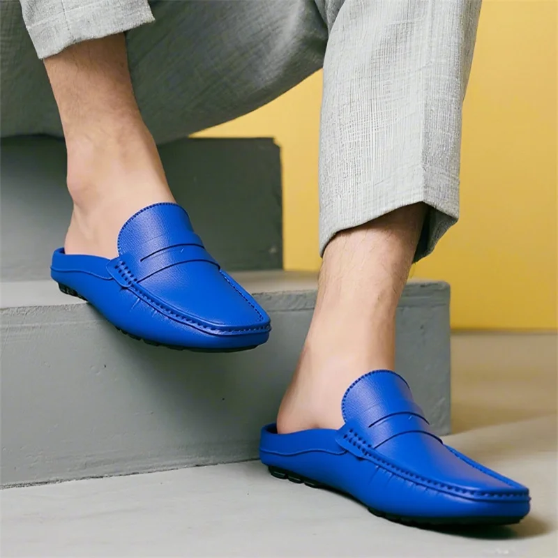 

Мужские лоферы ручной работы, полутапочки, слипоны, плоская подошва, нескользящие, повседневные, удобные, дышащие, мужские сандалии