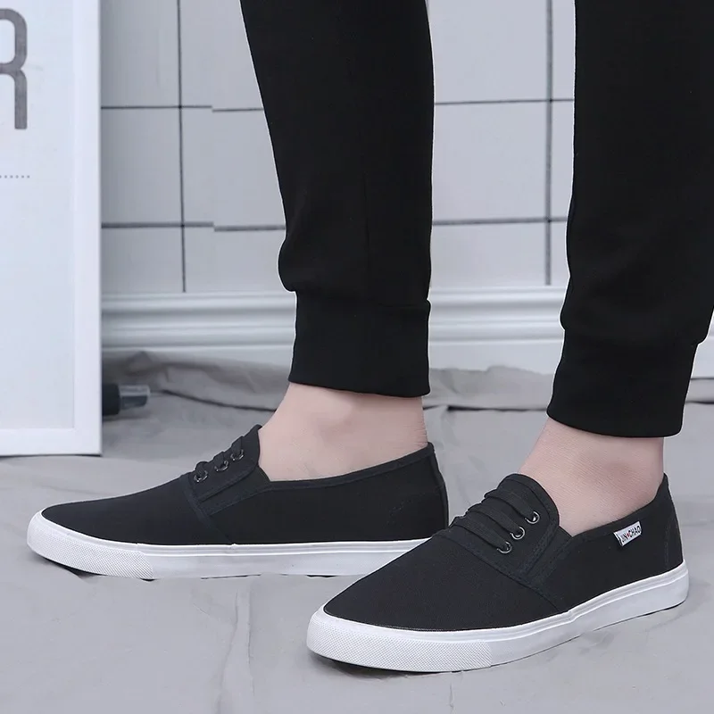 Spring Summer Footwear Men Canvas Shoes Black White Flat Cloth Mens Casual Shoes Cool Young Man Street Style KA4420