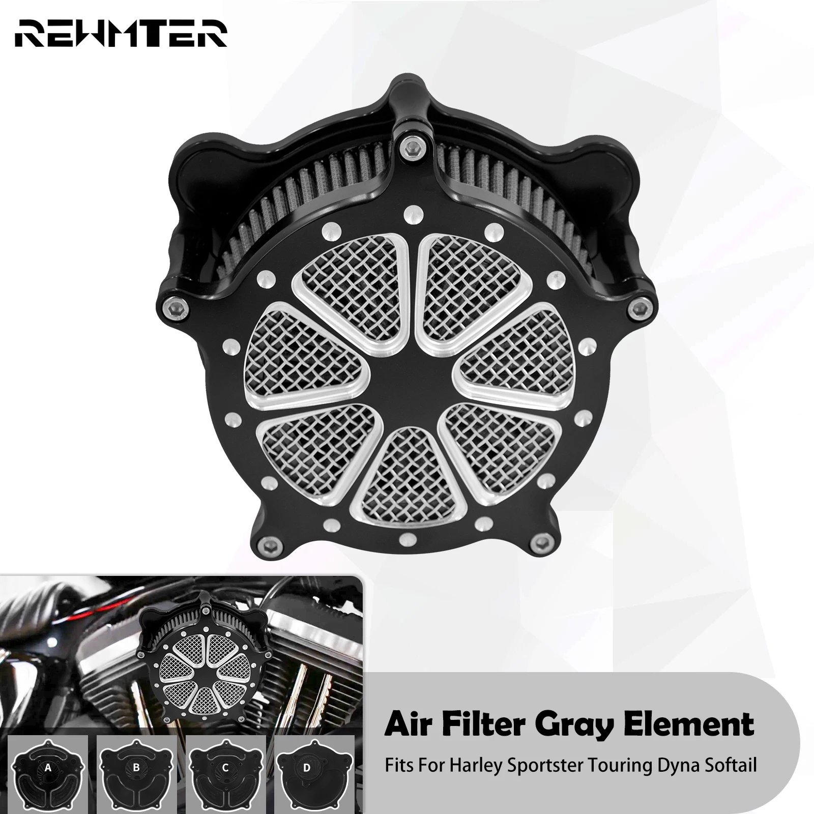 Grauer Luftfilter Motorrad Aluminium Ansaugluftfilter CNC für Harley Touring Street Glide Softail FXBB Sportster Nightster Dyna