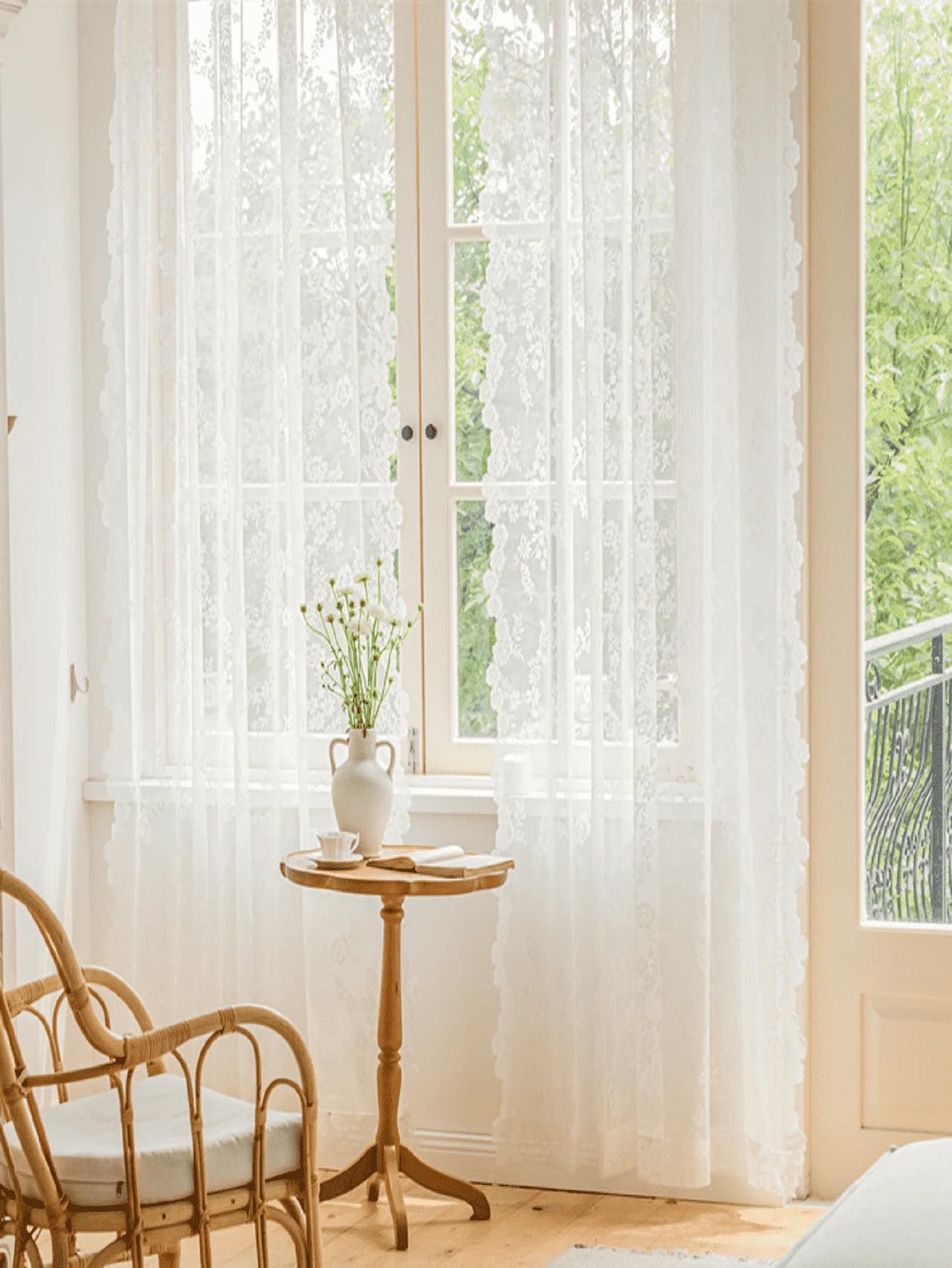 French Light Luxury Style Floral Lace Warp Knitted Lace Gauze Curtains Living Room Bedroom Balcony Curtains