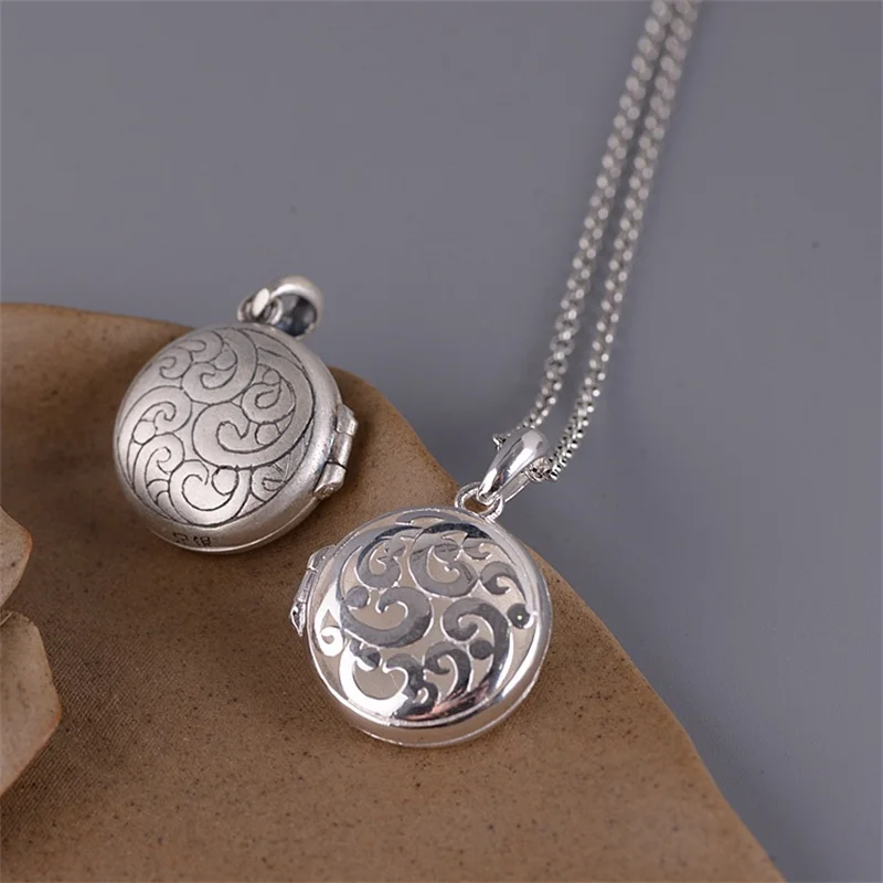 

China Chic 990 Silver Lucky Cloud Openable Hollow Sachet Pendants for Women Old Fashion Photo Folder Box Necklaces NO Chains