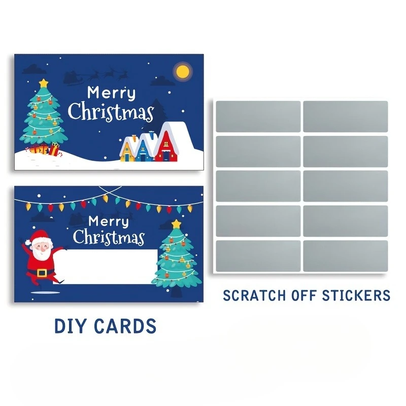 Christmas Scratch Cards with Santa, Merry Christmas Designs-Self-Scratchable Holiday reward tickets,Customizable DIY Gift Tags