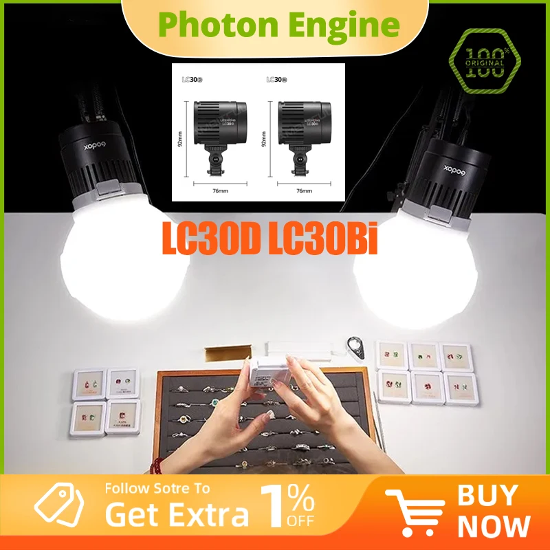

Светодиодный светильник Godox LC30D/LC30Bi для фото- и видеосъемки, прямых трансляций, 3200K-6500K, CRI/TLCI, гибкий, ручной, настольный