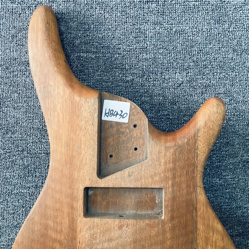 HB430  5 Strings Electric Bass Right Hand Unfinished Jazz Bass Body in Solid Redwood for DIY Replace with Damages Fixed Bridges