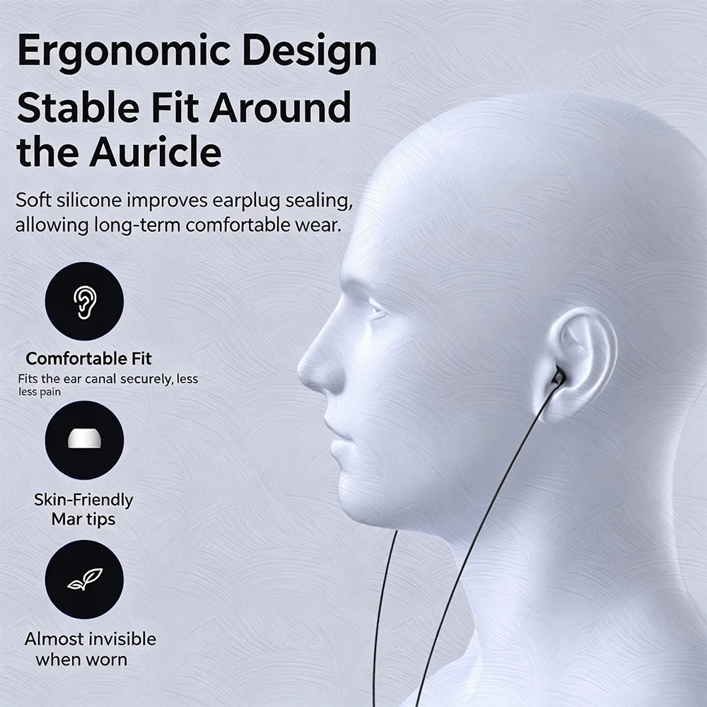 Sleep Wired Earphones Soft Silicone In-Ear Headphones Side Sleep No Ear Pain ASMR Headset with Mic Volume Control 1.2M
