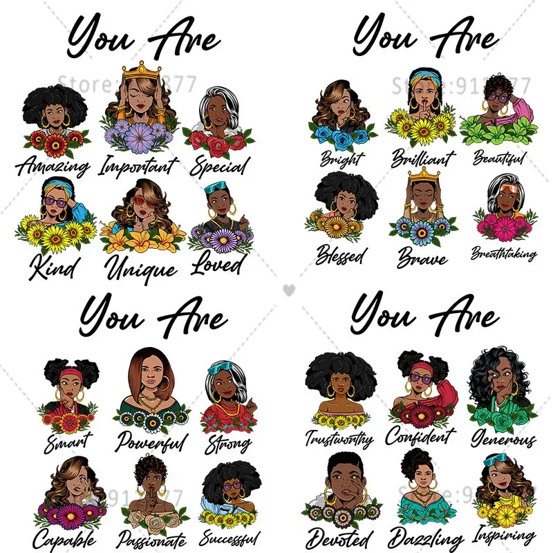 Iron labels For Clothes You are Bright Brilliant Sexy Wise Afro Black Girls Juneteenth Women Girls DIY Custom labels patches