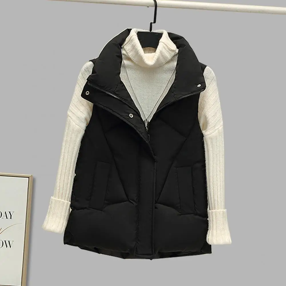 

Women Fall Winter Vest Coat Thickened Padded Sleeveless Waistcoat Cardigan Zipper Closure Windproof Warm Women Waistcoat