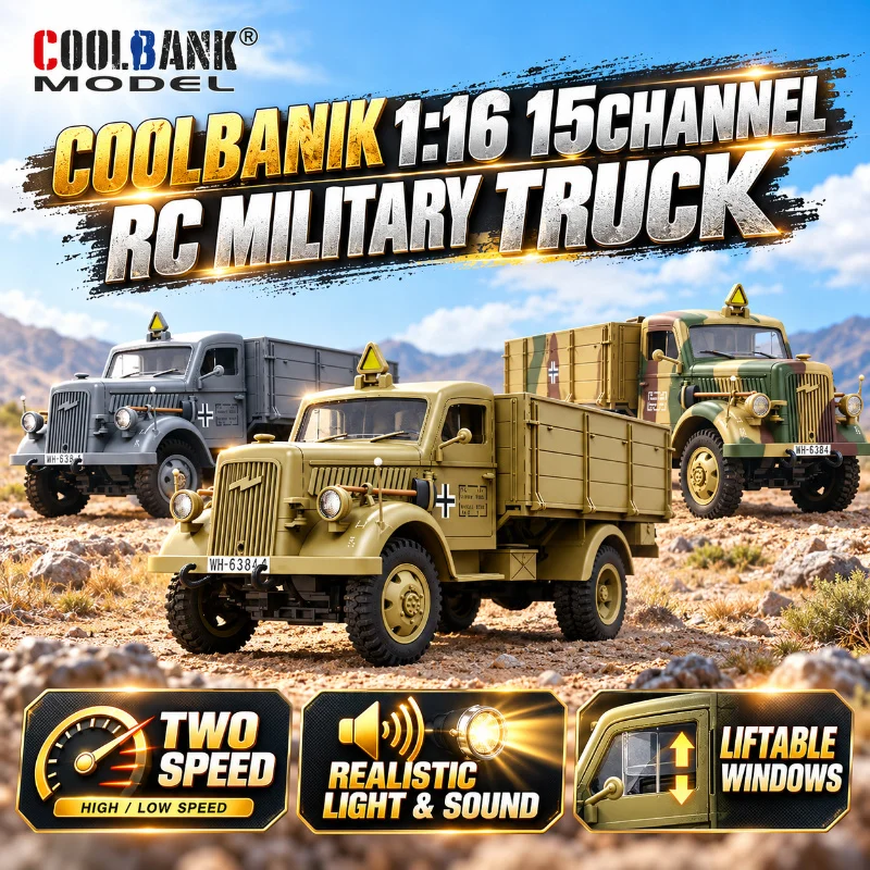 New COOLBANIK G2077 1:16 15CH Remote Control Blitz Military Truck Electric Two-Speed Full-Scale RC Classic Model With Sound-LED