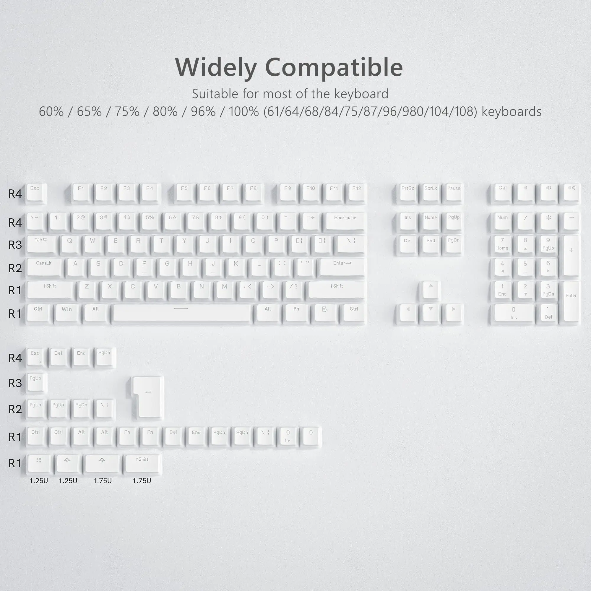 OEM Perfil Custom Keycap Set para Gaming Teclado Mecânico, Pudim Branco, Double Shot, PBT, 100%, 75%, 65%, 60%, 129 Chave