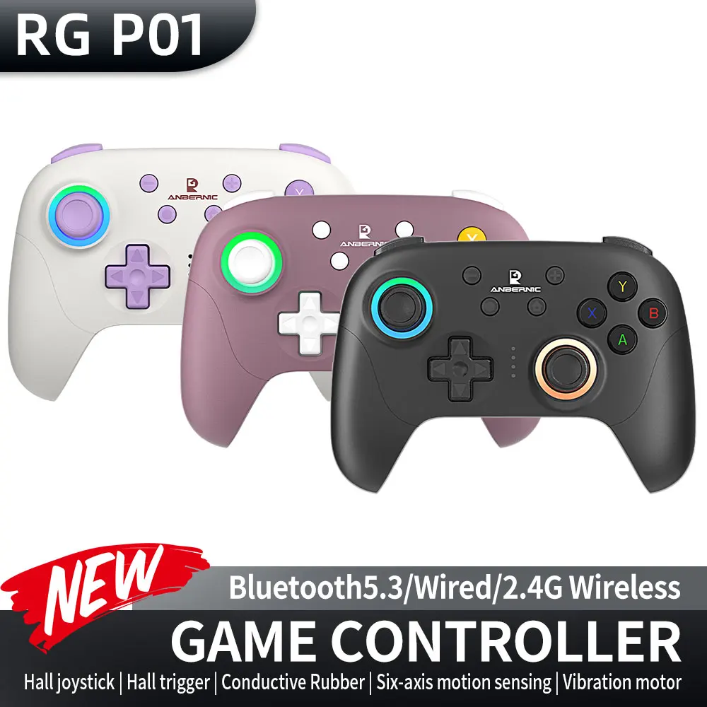 ANBERNIC RG P01 RGP01 Gamepad Wired Wireless Bluetooth for PC Android IOS Steam RGB XBOX Game Controller Hall Effect Joystick