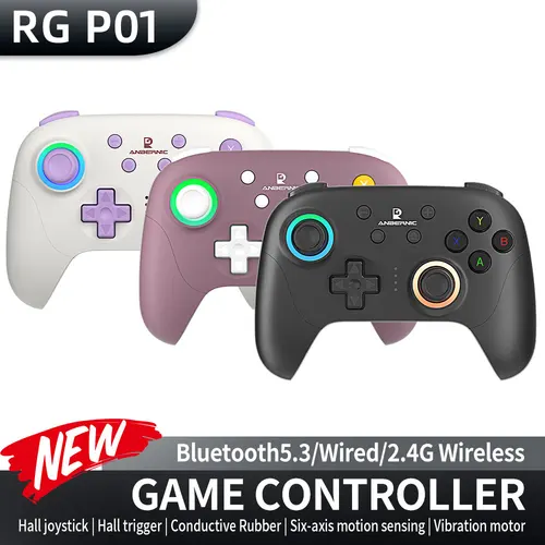 ANBERNIC RG P01 RGP01 Gamepad con cable inalámbrico Bluetooth para PC Android IOS Steam RGB XBOX controlador de juego Joystick de efecto Hall