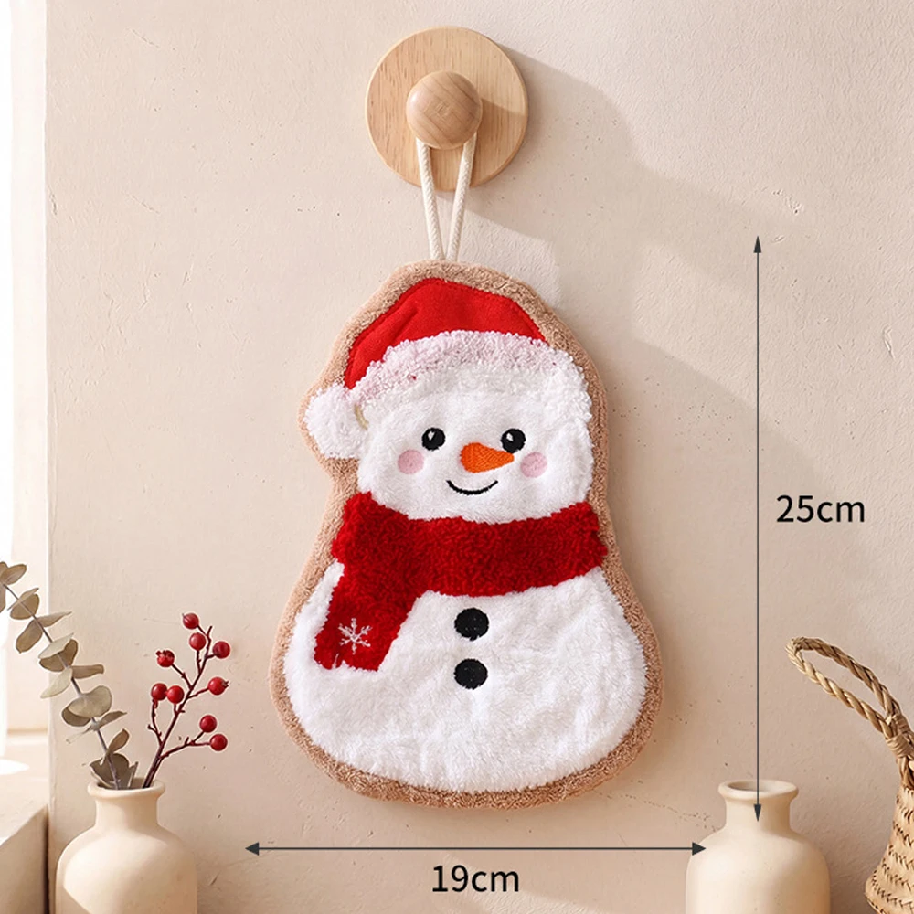 Cute Christmas Hanging Towel, Soft Coral Fleece Quick-Drying Hand Towel, Santa Claus, Snowman, Reindeer, Christmas Tree, House Decorative Towel, Suitable for Bathroom, Kitchen, Holiday Home Decoration, and Christmas Gifts