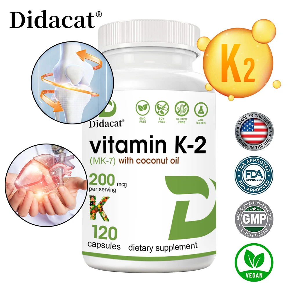 Vitamin K2 (MK-7) 200 Mcg, Virgin Coconut Oil Capsules - Premium Menaquinone-7 for Heart, Cardiovascular, Bone Health