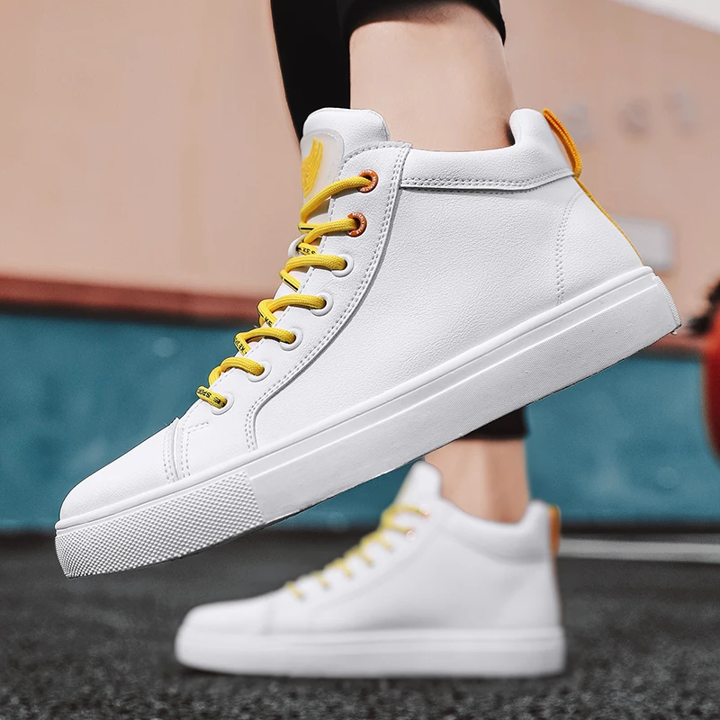 

New Fashion Men Skateboarding Shoes High Top Sneakers Male Pu Leather Shoes Lace Up Original Vulcanized Shoes Light Casual Shoes