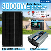 SOECOPO 30000W Portable Solar System Kit 800W Panel, Inverter 2 sockets Dual voltage input 12V/24V 100A Controller Camping/Home