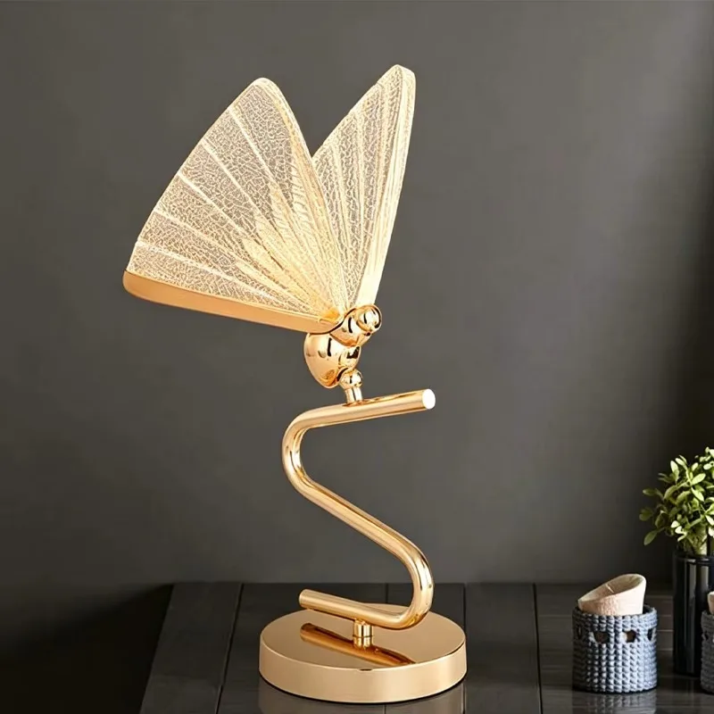 Modern minimalist indoor living room desk lamp with LED warm white light metal acrylic butterfly lampshade