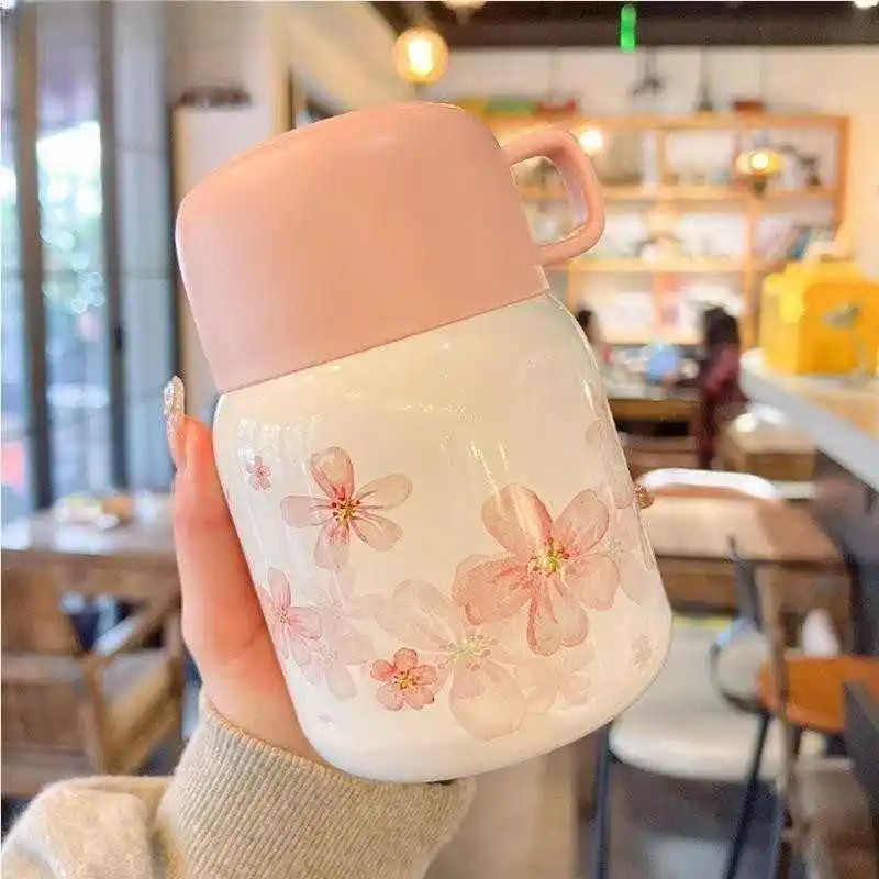Stainless Steel Wide-Mouth Insulated Breakfast Cup Portable Soup Mug for Office Workers Glutinous Rice Porridge Silver Ear Soup